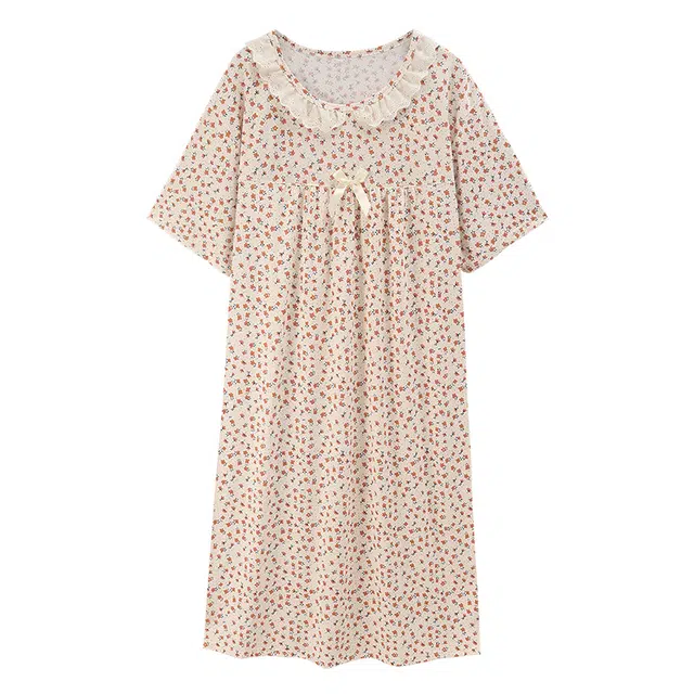 顶瓜瓜 花边碎花舒适可外穿家居服短袖睡裙 女款