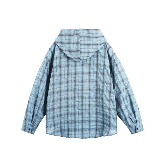 棉基因 空调服轻薄外套美式复古格子防晒服速干连帽潮流搭配上衣夏季长袖衬衫 男女同款