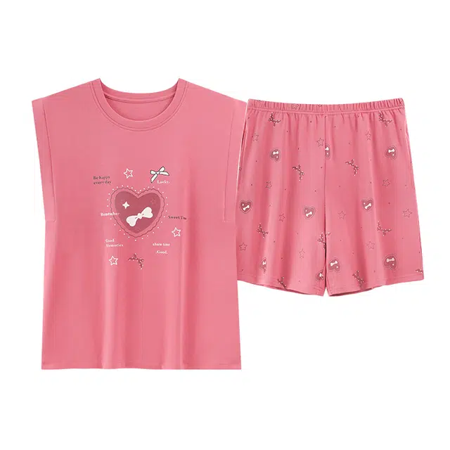 睦隆世家 无袖背心舒适透气家居服可外穿三分裤夏季睡衣套装 女款