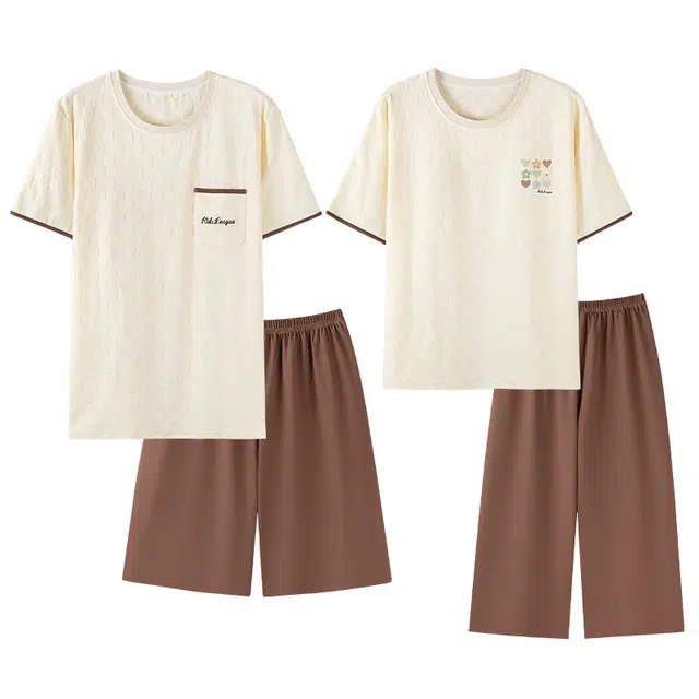 向薇 温暖家居服系列 七分裤可爱短袖舒适简约睡衣套装 男女同款