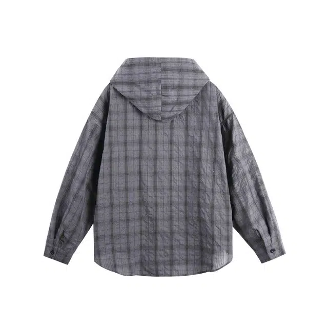 棉基因 空调服轻薄外套美式复古格子防晒服速干连帽潮流搭配上衣夏季长袖衬衫 男女同款