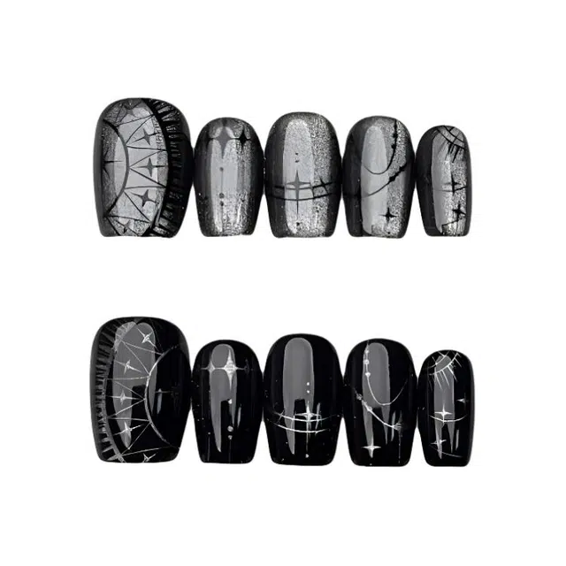 计轩 暗黑纯手工猫眼辣妹高级可拆卸  穿戴甲 短款黑纯色