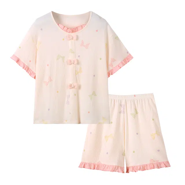 俏韵 圆领甜美可爱短袖三分裤舒适薄款家居服可外穿睡衣套装 女款
