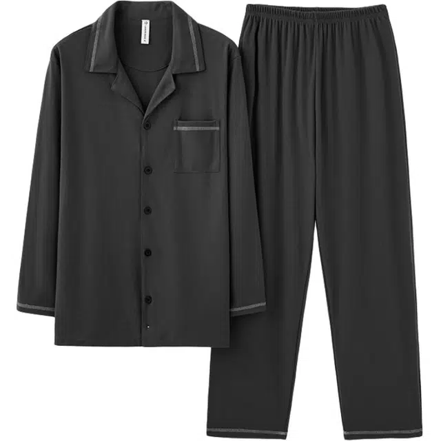 睦隆世家 长袖长裤薄款可外穿大码简约舒适家居服睡衣套装 男款