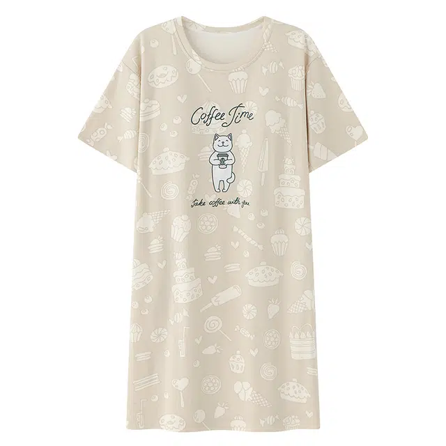 浮光岛屿 简约纯棉柔软字母印花图案高级感短袖带胸垫家居服舒适亲肤透气可外穿休闲睡裙 女款