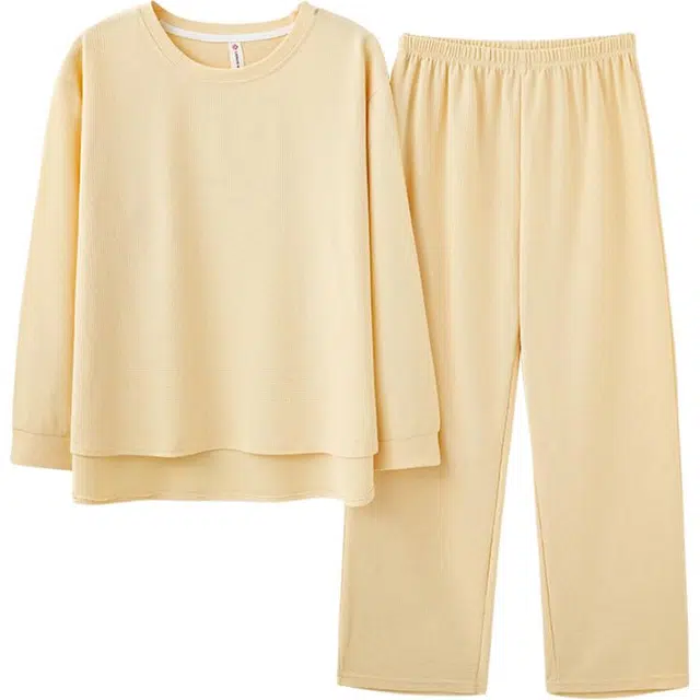 睦隆世家 棉质长袖长裤大码可外穿家居服春秋睡衣套装春 女款