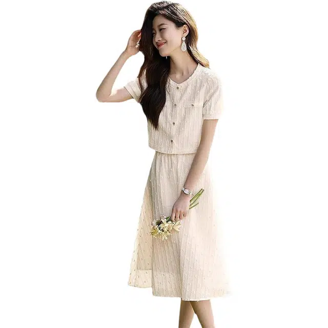 水中花 精致时尚短袖百搭显瘦裙子裙装套装 女款