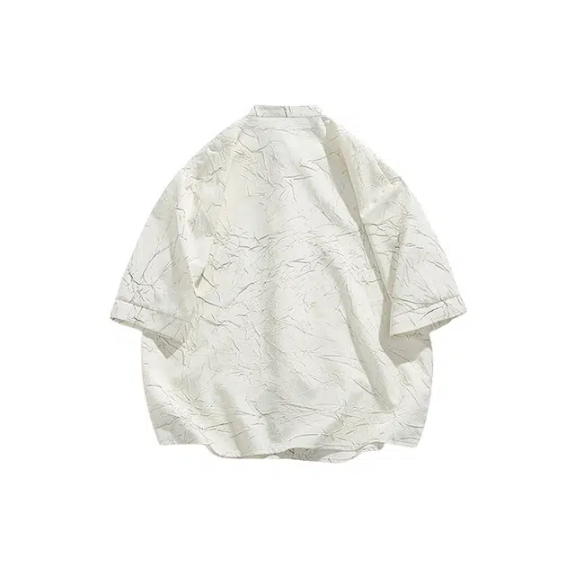 加荣 薄款潮牌复古中国风立领户外高端宽松休闲烫金褶皱设计感短袖衬衫 男女同款