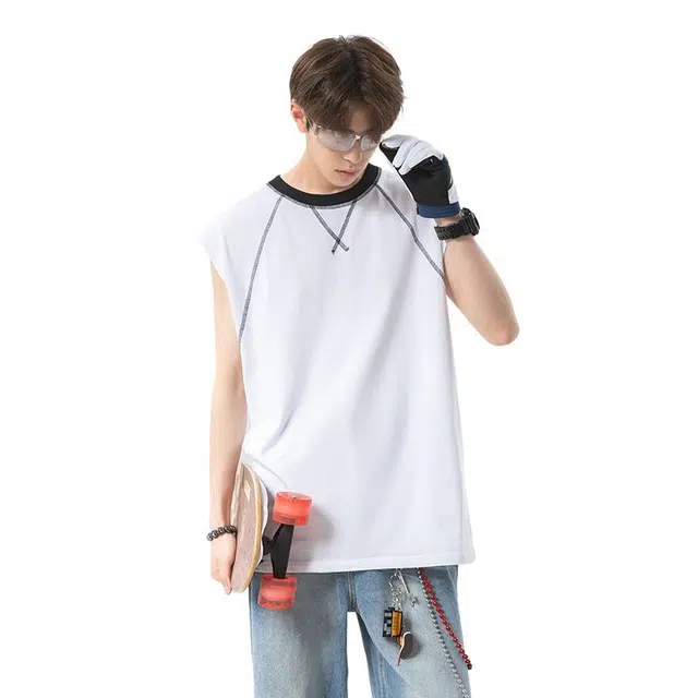 【dme】 时尚简约基础款撞色宽松休闲日常百搭运动无袖坎肩背心 男女同款