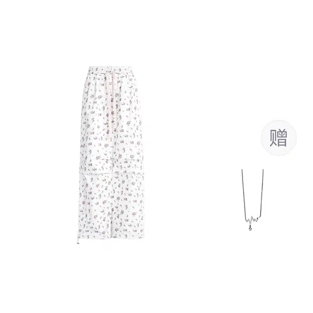 识恩 韩系复古美式街头碎花褶皱高腰宽松垂感阔腿休闲裤 女款