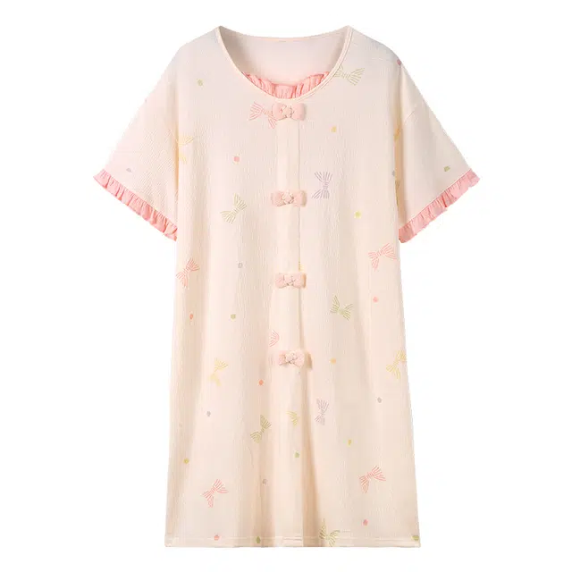 俏韵 圆领短袖舒适薄款家居服可外穿甜美睡裙 女款