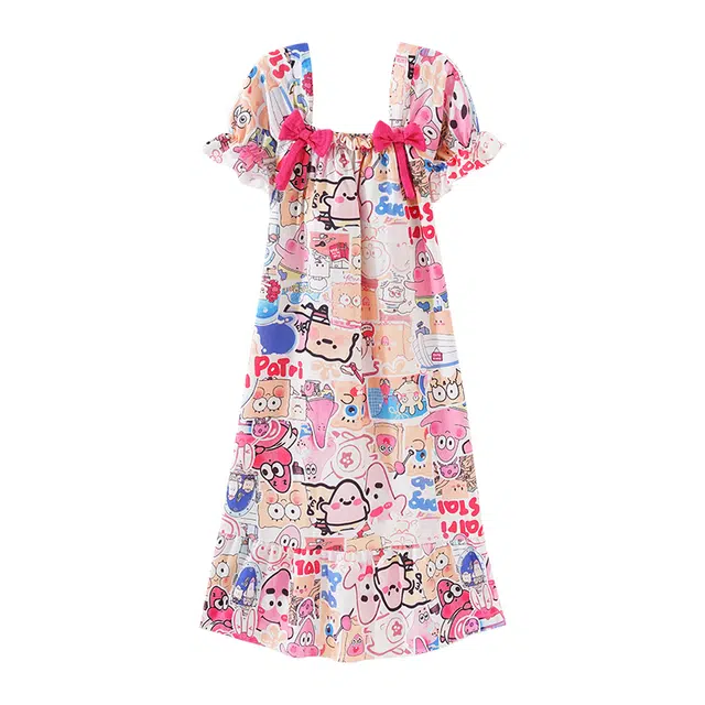 欧诗帛 韩版短袖甜美家居服带胸垫可外穿睡裙 女款