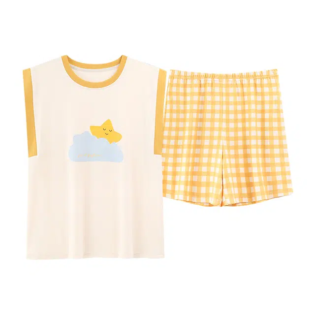 睦隆世家 舒适家居服背心无袖上衣可外穿三分裤夏季睡衣套装 女款