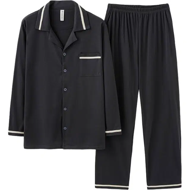 睦隆世家 长袖薄款青年可外穿大码简约舒适家居服春秋睡衣套装 男款