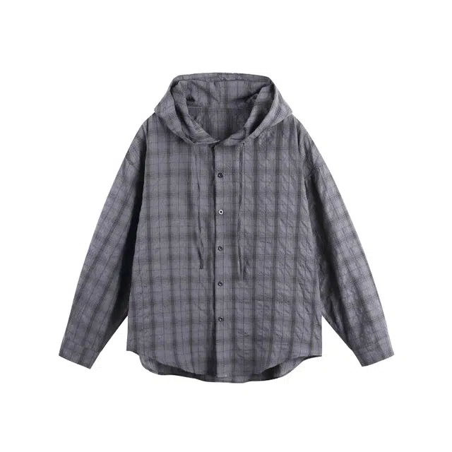 棉基因 空调服轻薄外套美式复古格子防晒服速干连帽潮流搭配上衣夏季长袖衬衫 男女同款