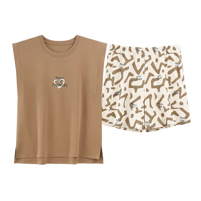 睦隆世家 背心舒适无袖上衣家居服可外穿三分裤夏季睡衣套装 女款