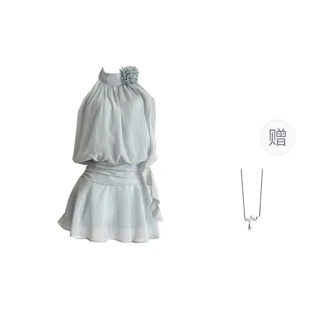 识恩 法式设计感气质条纹短款无袖连衣裙 女款