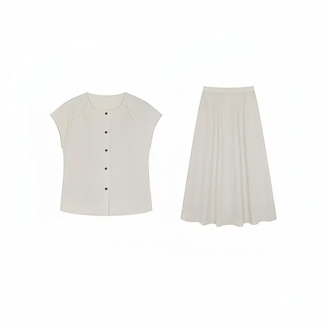 潞优野 高级显瘦肌理条纹衬衫休闲套装 女款