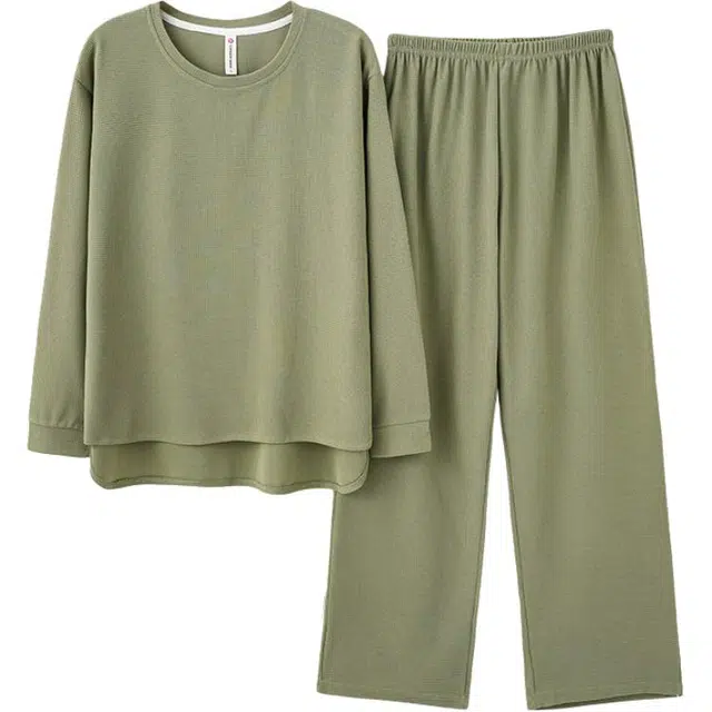 睦隆世家 棉质长袖长裤大码可外穿家居服春秋睡衣套装 女款