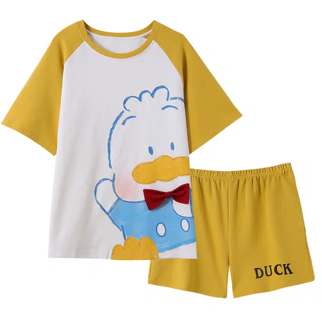 俏韵 卡通可爱短袖短裤薄款圆领家居服睡衣套装 女款