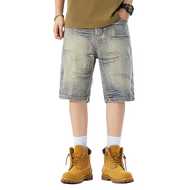 【dme】 美式复古百搭潮流高街水洗做旧宽松休闲运动纯棉五分牛仔短裤 男女同款