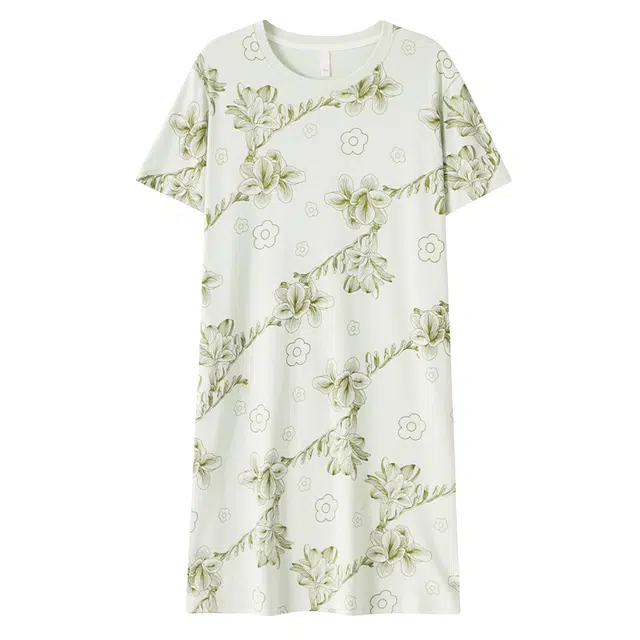 俏韵 圆领纯棉休闲短袖舒适薄款家居服可外穿睡裙 女款