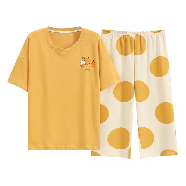 睦隆世家 卡通家居服外穿甜美可爱带胸垫短袖七分裤夏季睡衣套装 女款