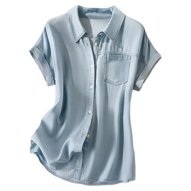 潞优野 高级感时髦牛仔上衣休闲短袖衬衫 女款