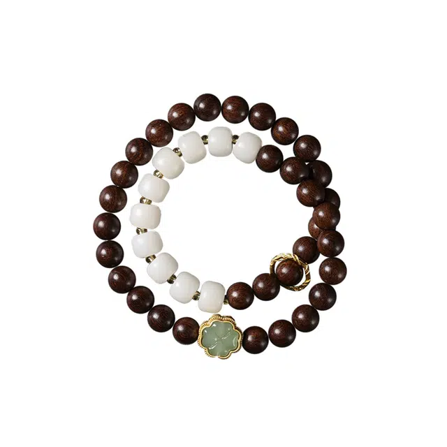 九隆古 幸运四叶草 招财纳福旺桃花有钱花正缘桃花双拼国潮吸金双圈文玩佛珠#好运 金丝檀木 手串 男女同款情侣款