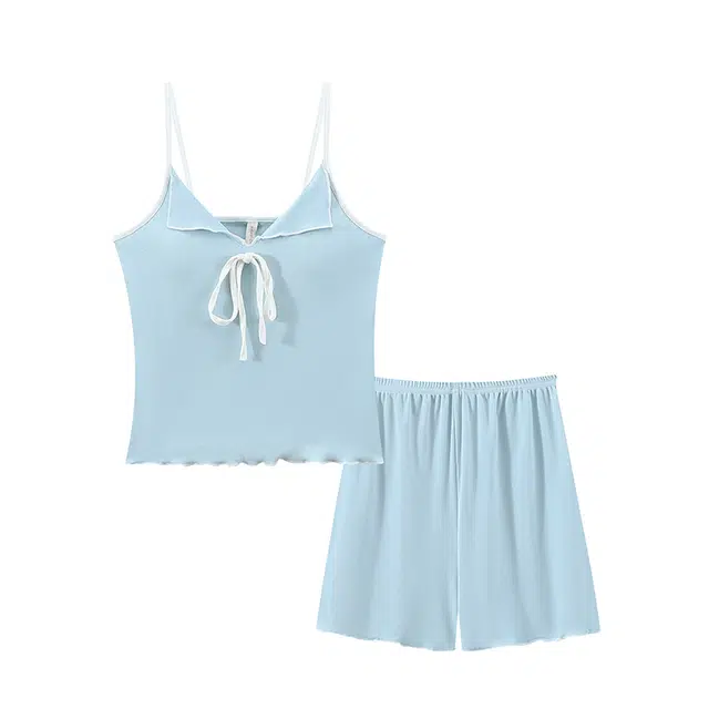 俞兆林 带胸垫纯色时尚柔软吊带短裤宽松休闲家居服睡衣套装 女款