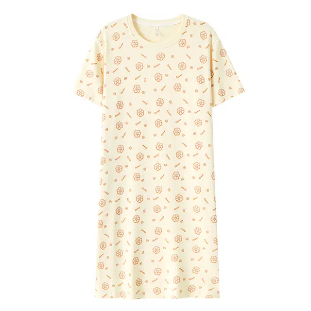 俏韵 圆领满印纯棉休闲短袖舒适家居服可外穿睡裙 女款
