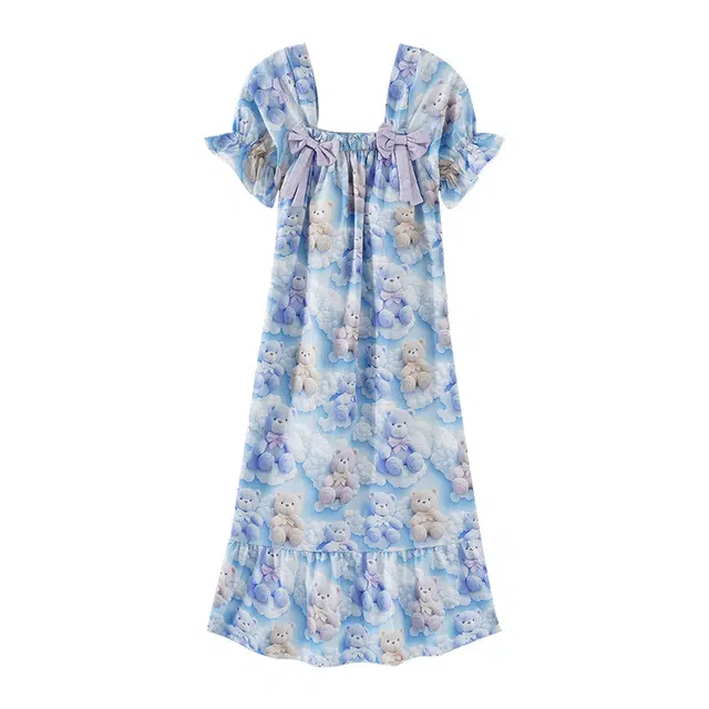 欧诗帛 亲肤系列 韩版短袖甜美高颜值学生带胸垫家居服睡裙 女款