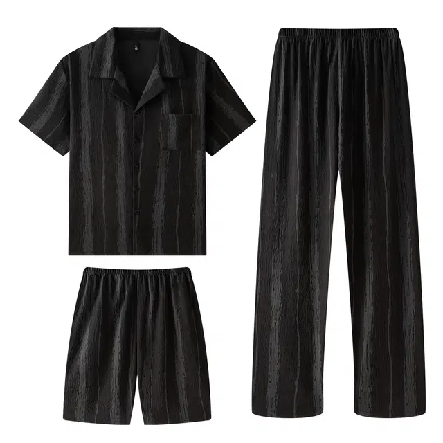 宫蝶 舒适短袖柔肤家居服可外穿休闲复古风开衫睡衣套装 男款