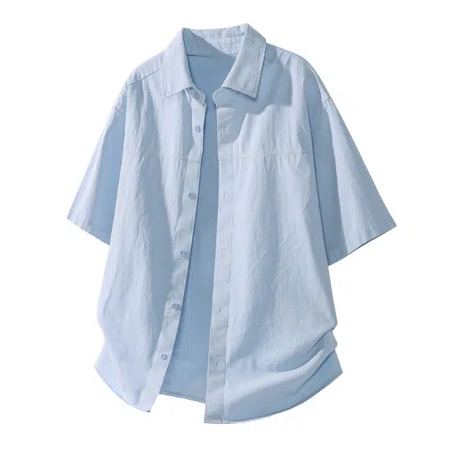 【dme】 百搭简约韩系宽松休闲防晒纯棉短袖衬衫 男女同款