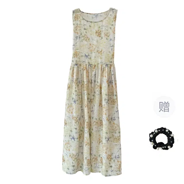 雾闪闪 韩系纯欲温柔气质碎花绑带收腰显瘦度假风圆领背心式无袖连衣裙 女款