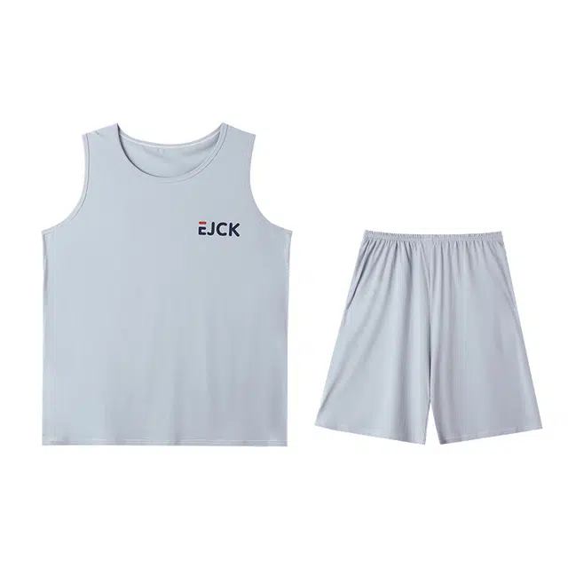 睦隆世家 无袖背心宽松舒适纯棉可外穿家居服睡衣套装 男款 浅灰色