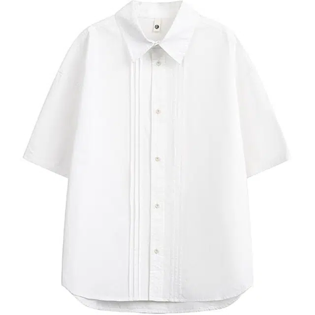 欧路得 日系复古琴褶皱通勤百搭宽松休闲纯棉衬衣夏季短袖衬衫 男款