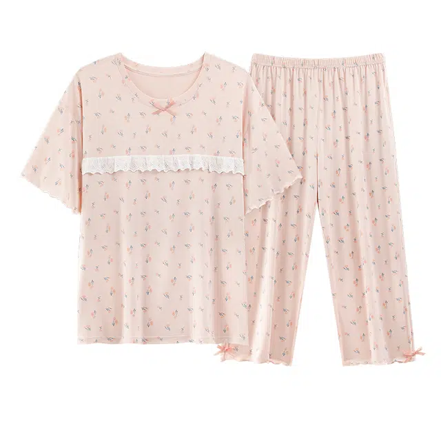 睦隆世家 短袖七分裤凉感家居服简约休闲睡衣套装 女款