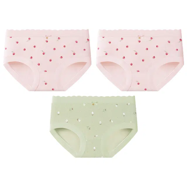二三二三 法式田园主义小碎花透气轻薄不卡档亲肤舒适吸湿透气三角裤可爱甜美少女防夹臀不卷边时尚百搭清新内裤 女款 组合装