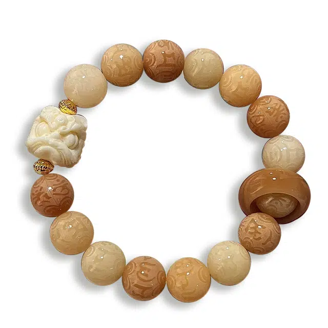 九隆古 六字箴言狮来运转国潮有钱花转运珠招财纳福平安喜乐小众轻奢高级绕指柔盘玩文玩#好运 菩提根 手串 男女同款情侣款