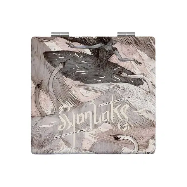 计轩 高颜值抽象油画天鹅二次元便携折叠化妆镜