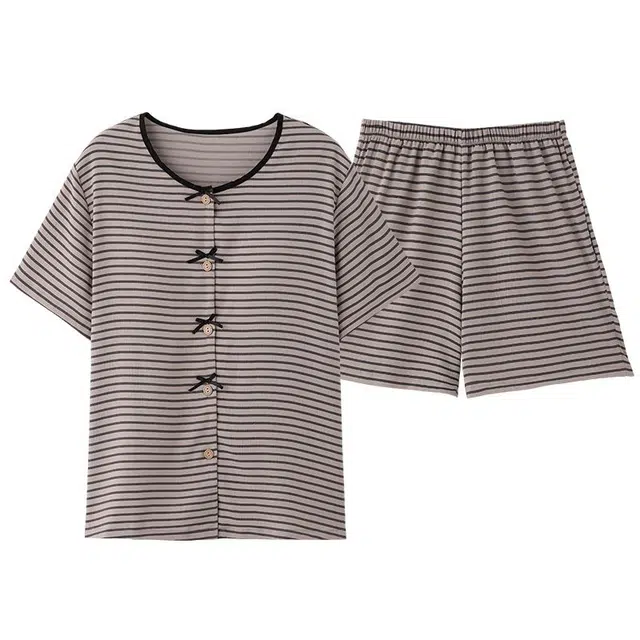 细舍 短袖甜美休闲两件套家居服三分裤夏季睡衣套装 女款