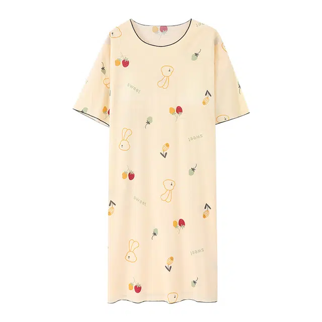 睦隆世家 舒适带胸垫冰丝薄款家居服短袖睡裙 女款