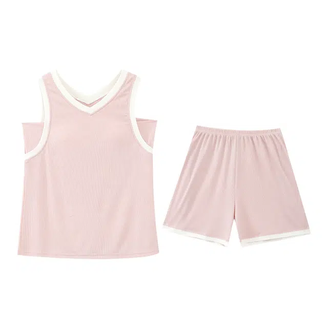 睦隆世家 带胸垫冰丝无袖短裤大码透气家居服睡衣套装 女款