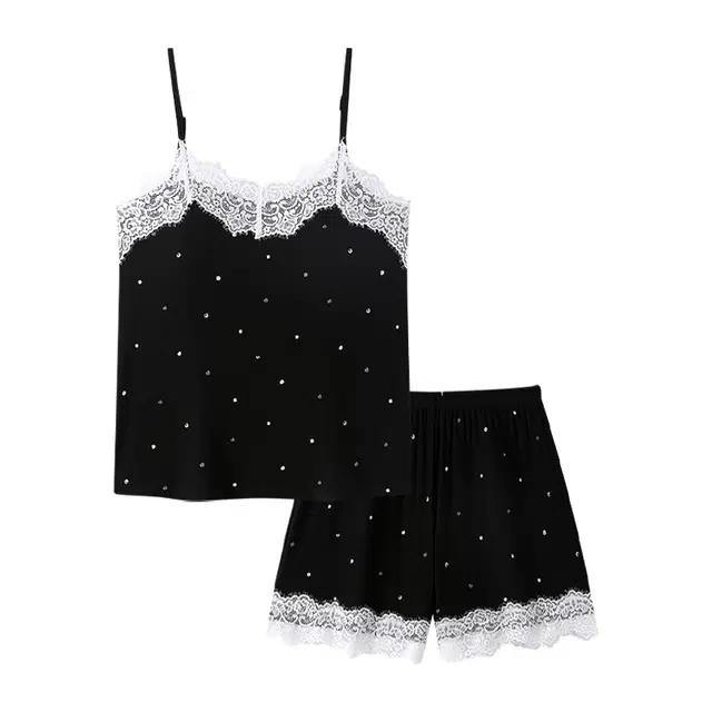 宫蝶 甜美风柔软家居服带胸垫休闲可外穿宽松简约圆点睡衣套装 女款