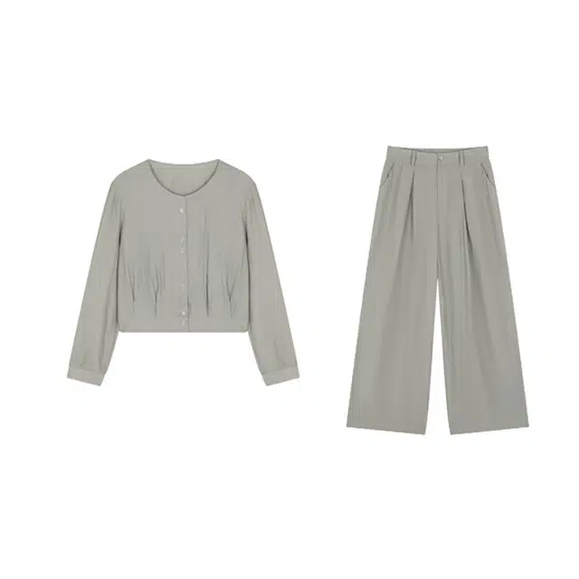 潞优野 慵懒的日常夏垂感长袖裤子两件套休闲套装 女款