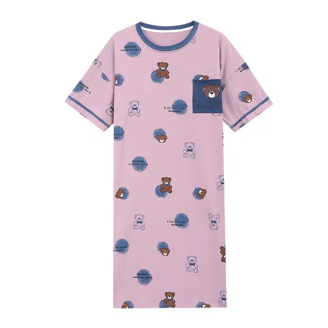 睦隆世家 短袖待产裙孕妇带胸垫舒适可外穿套装睡裙 女款