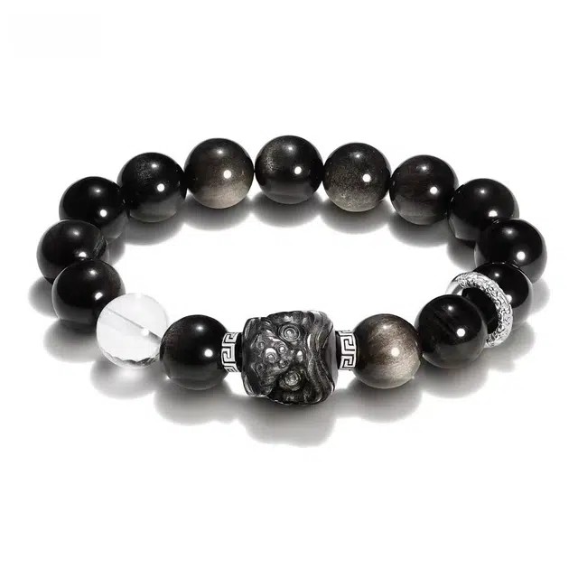 【国潮醒狮】 雅谷 新中式国风招财纳福吞金兽貔貅 时来运转福气满满平安上岸福气珠串复古手饰#好运天然 黑曜石 手串 男女同款情侣款