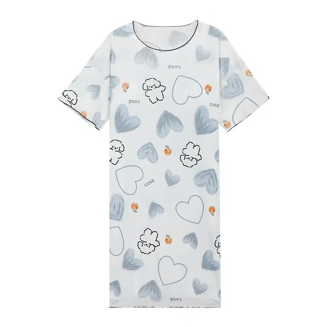 睦隆世家 带胸垫冰丝加大码薄款短袖家居服夏季睡裙 女款