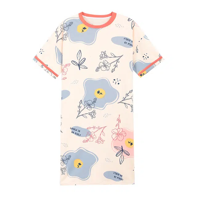 睦隆世家 短袖待产裙孕妇舒适带胸垫可外穿休闲睡裙 女款